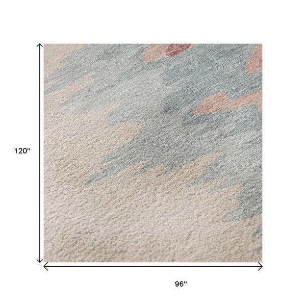 HomeRoots 8' X 10' Modern Abstract Coral Beige & Gray Area Rug - Washable, UV-Protected, Stain-Resistant Design 682347