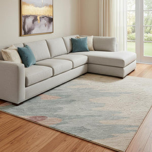 HomeRoots 10' Coral Beige and Gray Abstract Area Rug – Washable, UV Protected, Durable for Kids & Pets! 682349
