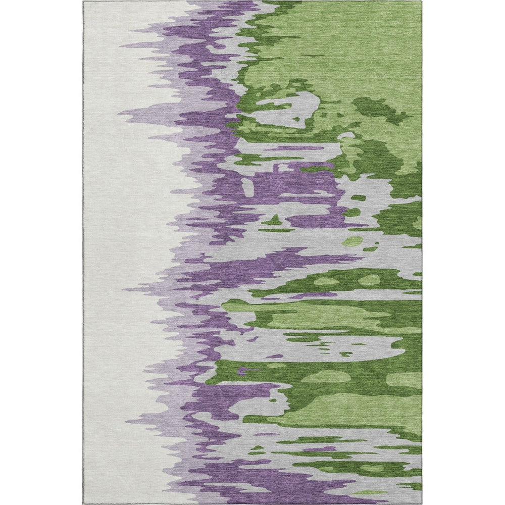 HomeRoots 5' X 8' Abstract Washable Area Rug in Green, Purple, Ivory – Stain-Resistant & UV Protected Design! 682351