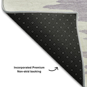 HomeRoots 5' X 8' Abstract Washable Area Rug in Green, Purple, Ivory – Stain-Resistant & UV Protected Design! 682351