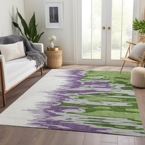 HomeRoots 5' X 8' Abstract Washable Area Rug in Green, Purple, Ivory – Stain-Resistant & UV Protected Design! 682351
