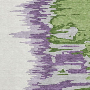 HomeRoots 5' X 8' Abstract Washable Area Rug in Green, Purple, Ivory – Stain-Resistant & UV Protected Design! 682351