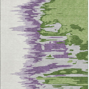 HomeRoots 5' X 8' Abstract Washable Area Rug in Green, Purple, Ivory – Stain-Resistant & UV Protected Design! 682351