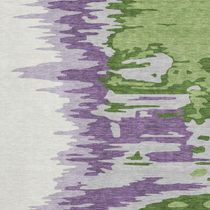 HomeRoots 8' X 10' Washable Abstract Area Rug in Green, Purple & Ivory with UV Protection for Modern Spaces 682353