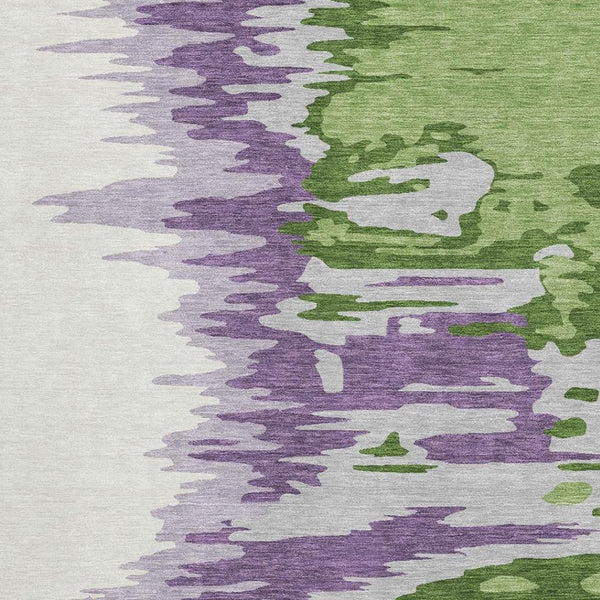 HomeRoots 8' X 10' Washable Abstract Area Rug in Green, Purple & Ivory with UV Protection for Modern Spaces 682353