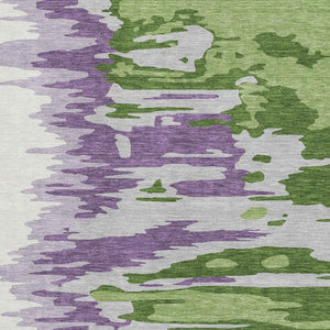 HomeRoots 9' X 12' Abstract Area Rug in Green, Purple & Ivory - Washable, UV-Protected, Pet-Friendly Design 682354