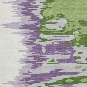 HomeRoots 10' X 14' Modern Abstract Area Rug in Green, Purple & Ivory - Washable, UV Protected, Stain Resistant 682355