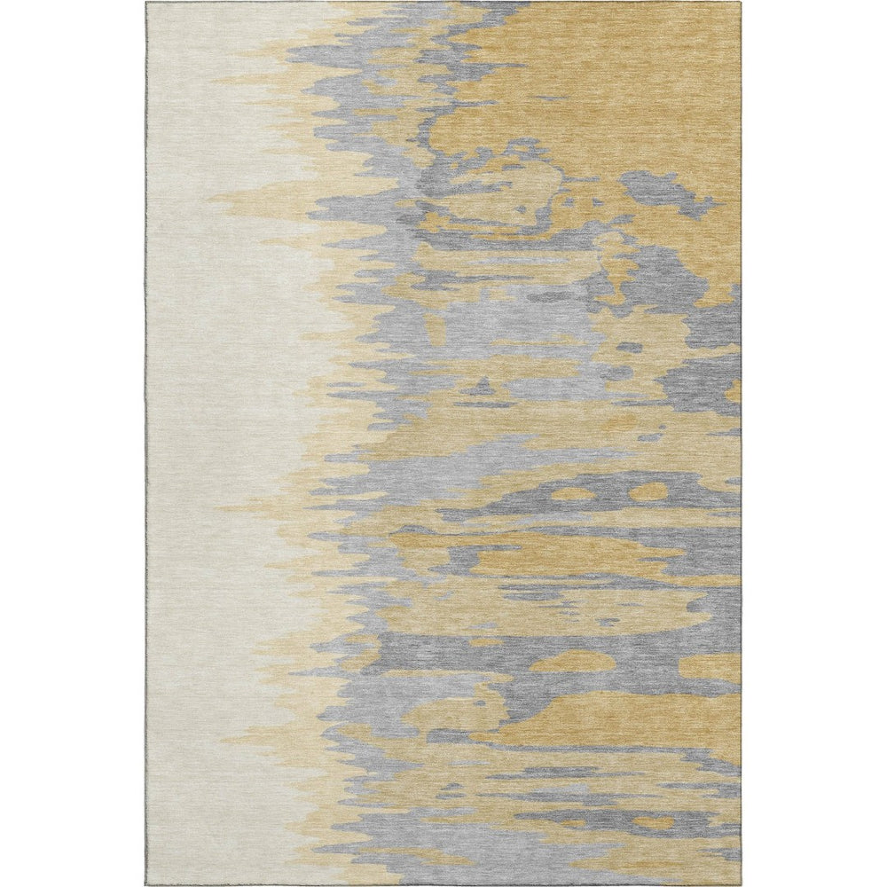 HomeRoots 5' Gold, Ivory & Gray Abstract Washable Area Rug – UV Protected, Durable, Stain-Resistant Design! 682357
