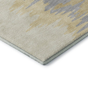 HomeRoots 5' Gold, Ivory & Gray Abstract Washable Area Rug – UV Protected, Durable, Stain-Resistant Design! 682357
