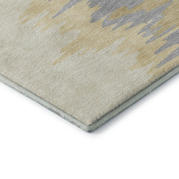 HomeRoots 5' Gold, Ivory & Gray Abstract Washable Area Rug – UV Protected, Durable, Stain-Resistant Design! 682357
