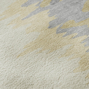 HomeRoots 5' Gold, Ivory & Gray Abstract Washable Area Rug – UV Protected, Durable, Stain-Resistant Design! 682357