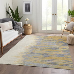 HomeRoots 5' Gold, Ivory & Gray Abstract Washable Area Rug – UV Protected, Durable, Stain-Resistant Design! 682357