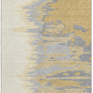 HomeRoots 5' Gold, Ivory & Gray Abstract Washable Area Rug – UV Protected, Durable, Stain-Resistant Design! 682357
