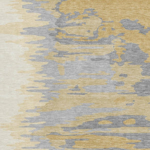 HomeRoots 8' X 10' Modern Gold Ivory Gray Abstract Area Rug - Washable, UV Protected, Durable & Stylish! 682359