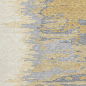 HomeRoots 9' X 12' Contemporary Gold Ivory Gray Abstract Area Rug | Washable, Stain-Resistant, UV Protected 682360