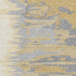 HomeRoots 10' X 14' Gold Ivory Gray Abstract Washable Area Rug - Durable, UV-Protected, Pet-Friendly Design 682361