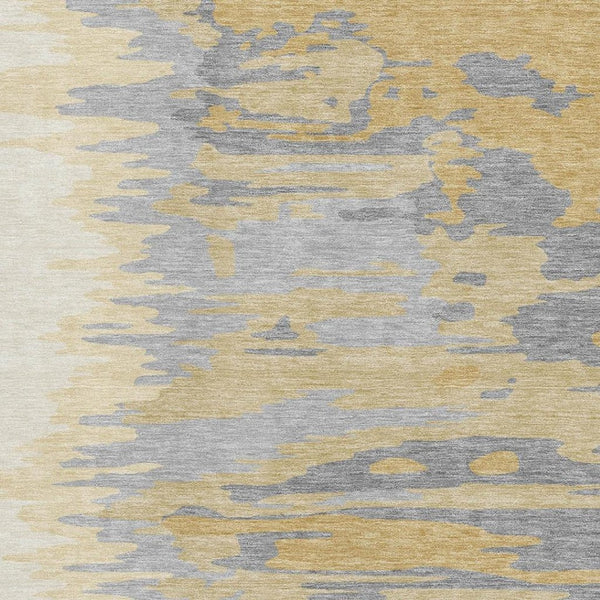HomeRoots 10' X 14' Gold Ivory Gray Abstract Washable Area Rug - Durable, UV-Protected, Pet-Friendly Design 682361