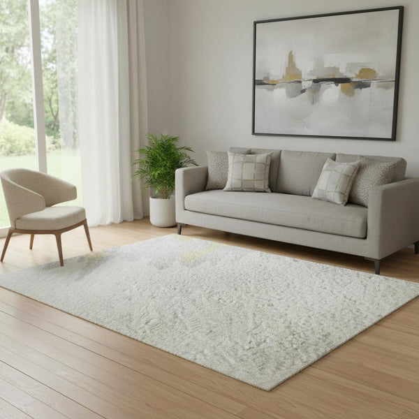HomeRoots 5' X 8' Stylish Gray Gold & Ivory Abstract Area Rug - Washable, UV Protected, Pet-Friendly Design! 682363