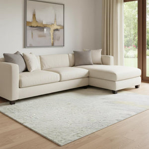 HomeRoots 8' X 10' Gray Gold Ivory Modern Abstract Washable Area Rug with UV Protection for High-Traffic Homes 682365
