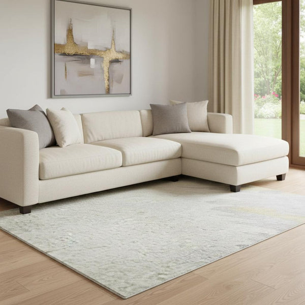 HomeRoots 8' X 10' Gray Gold Ivory Modern Abstract Washable Area Rug with UV Protection for High-Traffic Homes 682365