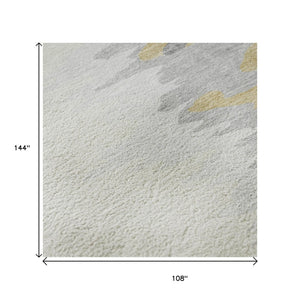 HomeRoots 9' X 12' Gray Gold and Ivory Abstract Washable Area Rug - Stylish, Durable, UV Protected, Family Friendly 682366