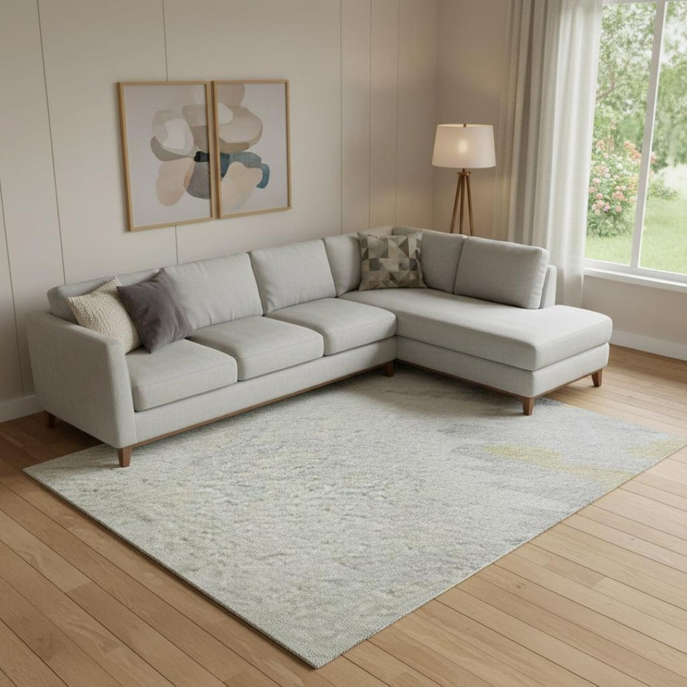 HomeRoots 9' X 12' Gray Gold and Ivory Abstract Washable Area Rug - Stylish, Durable, UV Protected, Family Friendly 682366