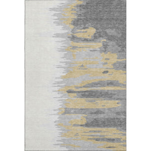 HomeRoots 10' X 14' Gray, Gold & Ivory Abstract Washable Area Rug - UV Protected, Durable & Stylish Design 682367