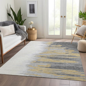 HomeRoots 10' X 14' Gray, Gold & Ivory Abstract Washable Area Rug - UV Protected, Durable & Stylish Design 682367