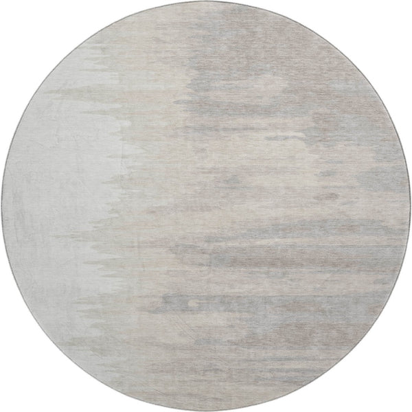 HomeRoots 8' Ivory and Beige Abstract Round Rug - Washable, UV Protected, Pet-Friendly, Modern Home Decor 682370