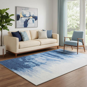 HomeRoots 5' Navy Blue & Ivory Abstract Washable Area Rug - UV Protected, Stain Resistant, Modern Design! 682375
