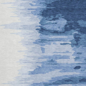 HomeRoots 8' X 10' Navy Blue & Ivory Abstract Washable Area Rug with UV Protection for Modern Homes & Families 682377