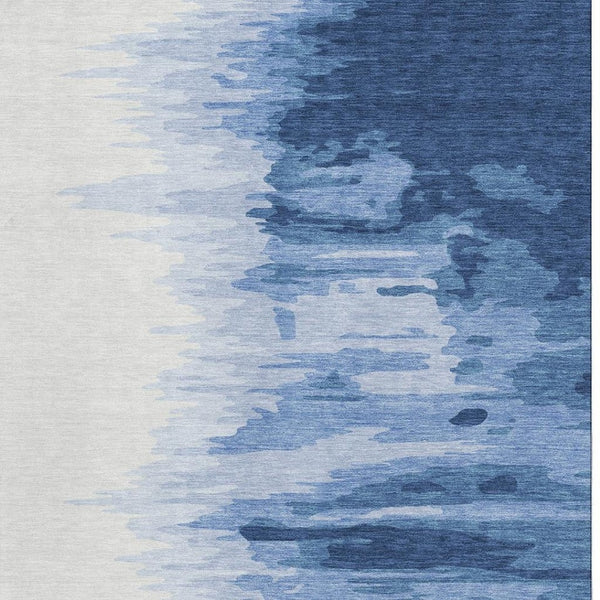 HomeRoots 8' X 10' Navy Blue & Ivory Abstract Washable Area Rug with UV Protection for Modern Homes & Families 682377