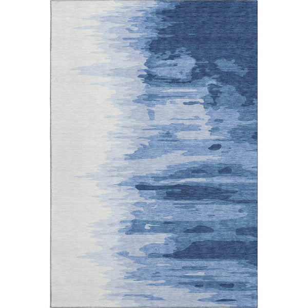 HomeRoots 10' X 14' Navy Blue & Ivory Abstract Area Rug - Washable, UV-Protected, Durable for Homes with Kids & Pets 682379