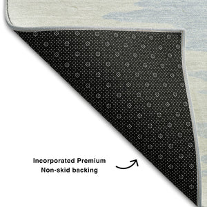 HomeRoots 10' X 14' Navy Blue & Ivory Abstract Area Rug - Washable, UV-Protected, Durable for Homes with Kids & Pets 682379