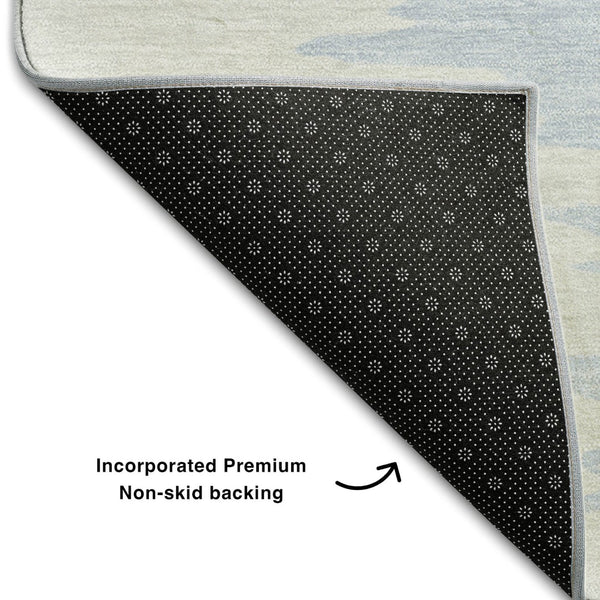 HomeRoots 10' X 14' Navy Blue & Ivory Abstract Area Rug - Washable, UV-Protected, Durable for Homes with Kids & Pets 682379