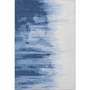 HomeRoots 10' X 14' Navy Blue & Ivory Abstract Area Rug - Washable, UV-Protected, Durable for Homes with Kids & Pets 682379