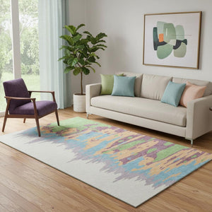 HomeRoots 5' X 8' Abstract Washable Area Rug in Peach, Green & Blue - UV Protected, Stain Resistant & Stylish 682381