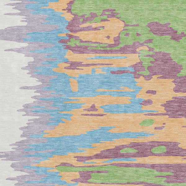HomeRoots 5' X 8' Abstract Washable Area Rug in Peach, Green & Blue - UV Protected, Stain Resistant & Stylish 682381