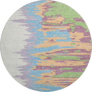 HomeRoots 8' Washable Round Rug in Peach, Green & Blue - UV Protected, Durable, Modern Design for Any Room 682382