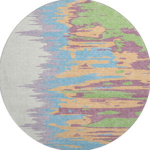 HomeRoots 8' Washable Round Rug in Peach, Green & Blue - UV Protected, Durable, Modern Design for Any Room 682382