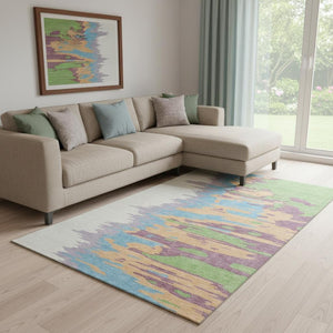 HomeRoots 8' X 10' Abstract Peach Green Blue Area Rug - Durable, Washable, UV Protected for Modern Homes 682383