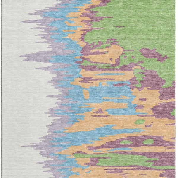 HomeRoots 8' X 10' Abstract Peach Green Blue Area Rug - Durable, Washable, UV Protected for Modern Homes 682383