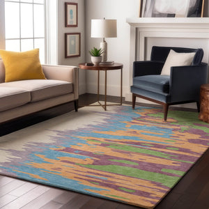 HomeRoots 9' X 12' Modern Abstract Washable Area Rug in Peach, Green & Blue - Durable, Stain Resistant, UV Protected 682384