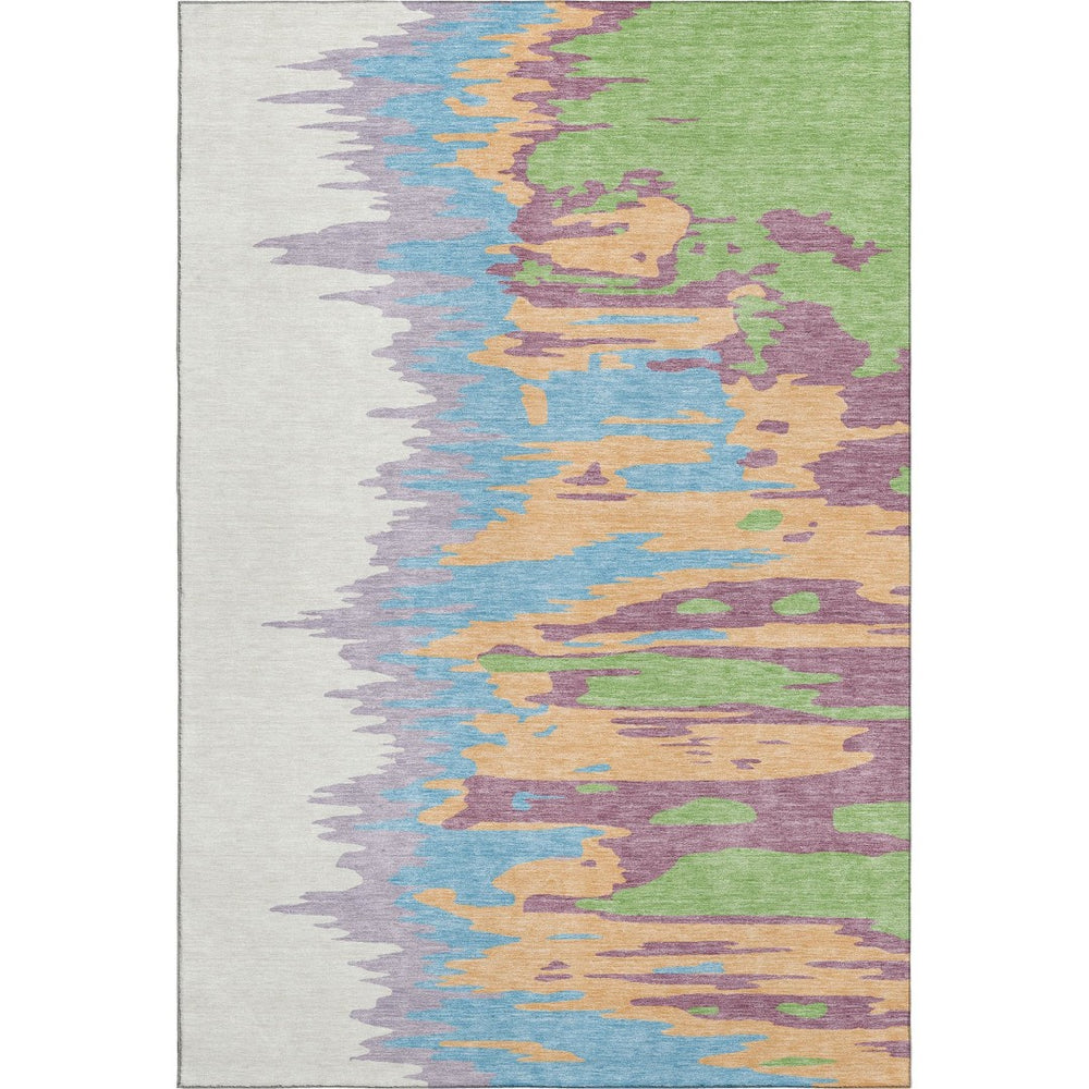 HomeRoots 9' X 12' Modern Abstract Washable Area Rug in Peach, Green & Blue - Durable, Stain Resistant, UV Protected 682384