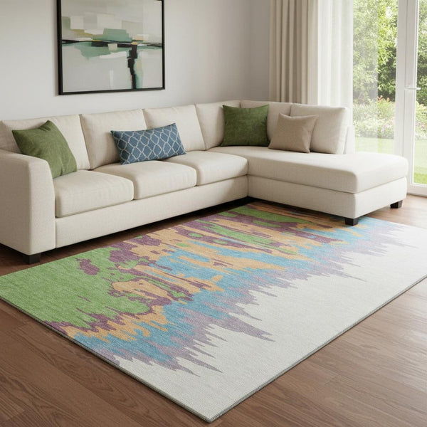 HomeRoots 10' X 14' Vibrant Abstract Area Rug - Soft Peach, Green, and Blue with UV Protection & Easy Care 682385