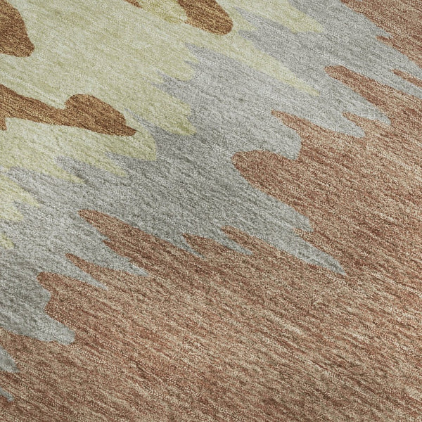 HomeRoots 5' X 8' Contemporary Rust Green & Gray Abstract Washable Area Rug with UV Protection & Durability 682387