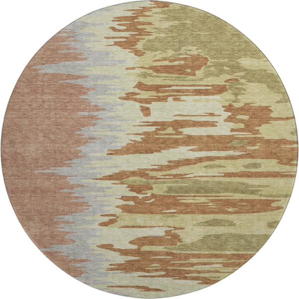 HomeRoots 8' Abstract Washable Round Rug in Rust Green and Gray – UV Resistant, Stain-Proof, Modern Style! 682388