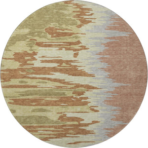 HomeRoots 8' Abstract Washable Round Rug in Rust Green and Gray – UV Resistant, Stain-Proof, Modern Style! 682388
