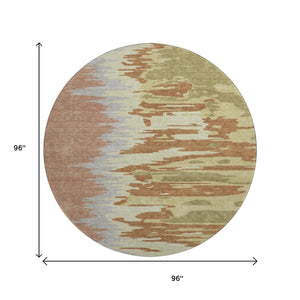 HomeRoots 8' Abstract Washable Round Rug in Rust Green and Gray – UV Resistant, Stain-Proof, Modern Style! 682388