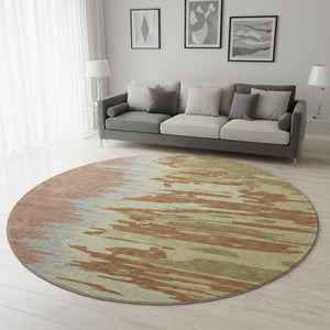 HomeRoots 8' Abstract Washable Round Rug in Rust Green and Gray – UV Resistant, Stain-Proof, Modern Style! 682388